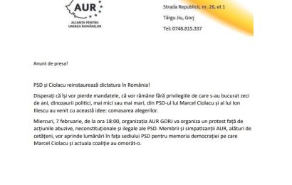 Se anunță proteste organizate de AUR în fața PSD GORJ! 