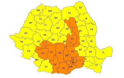 Cod portocaliu de ploi torențiale în Gorj