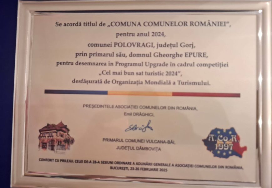 Comuna Polovragi denumită “Comuna Comunelor României” Comuna Polovragi denumită “Comuna Comunelor României”